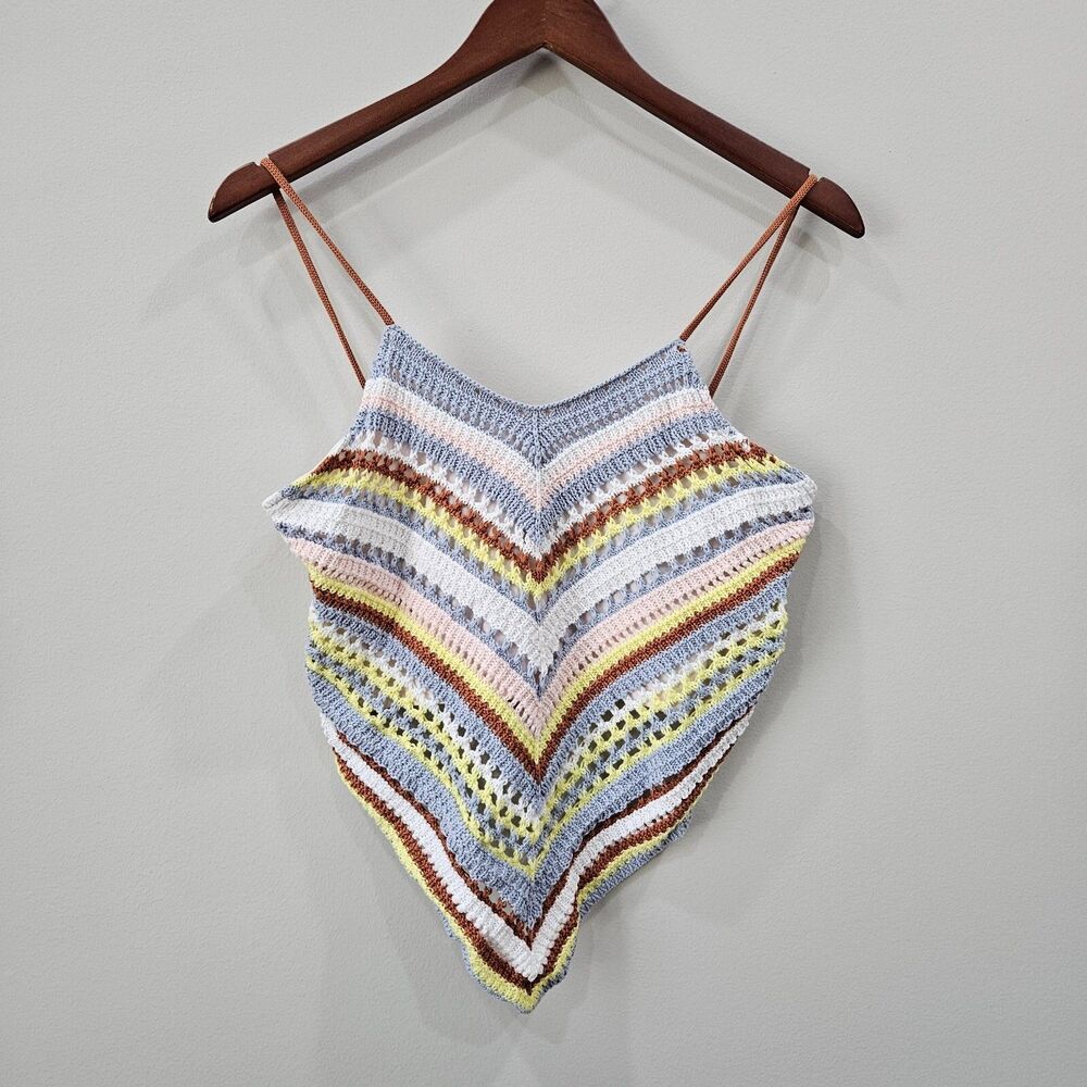 525 Born in Brooklyn Women Crochet Tank Top Medium Multicolor Knitted Boho Beach